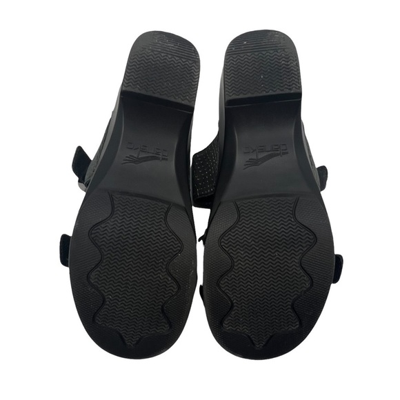 Dansko Sophie Pewter Black Leather Chunk Heel Slide Sandals Size 38 Women's - Picture 7 of 9